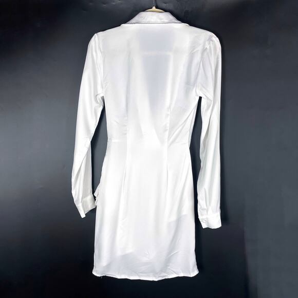 Superdown‎ Sophie Draped Mini Dress White Satin Side Wrap Tie Long Sleeve Sz S - Picture 10 of 10